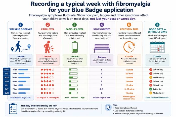How to record fluctuating fibromyalgia symptoms for a Blue Badge application