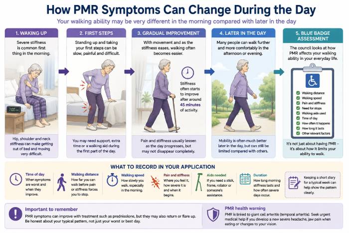 How morning stiffness from polymyalgia rheumatica can affect walking and Blue Badge eligibility