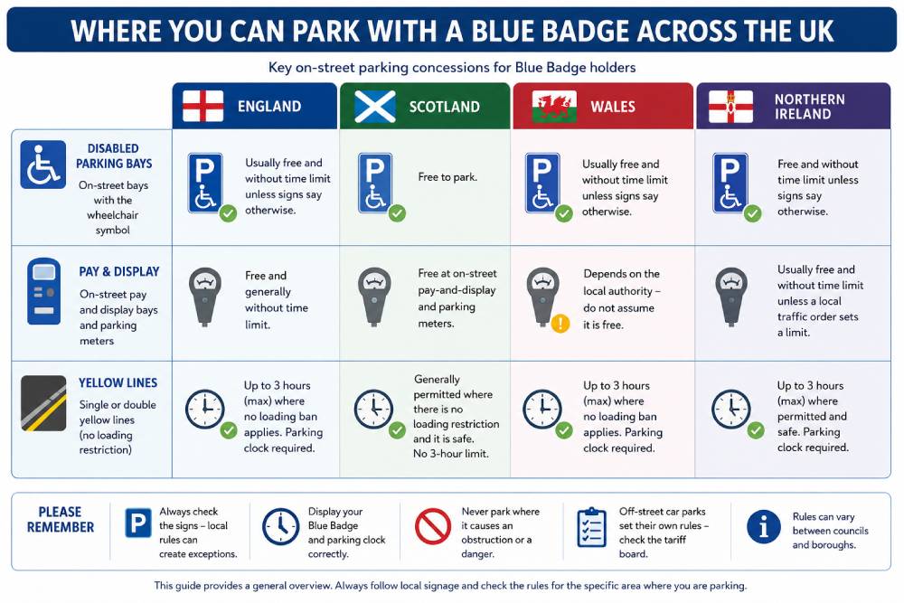 Where you can park with a Blue Badge across the UK