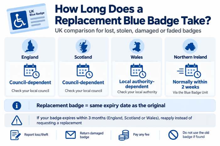 How long a replacement Blue Badge takes across the UK