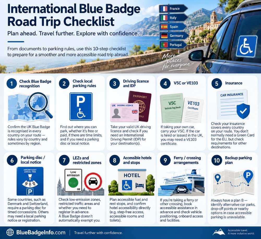 International Blue Badge road trip planning checklist