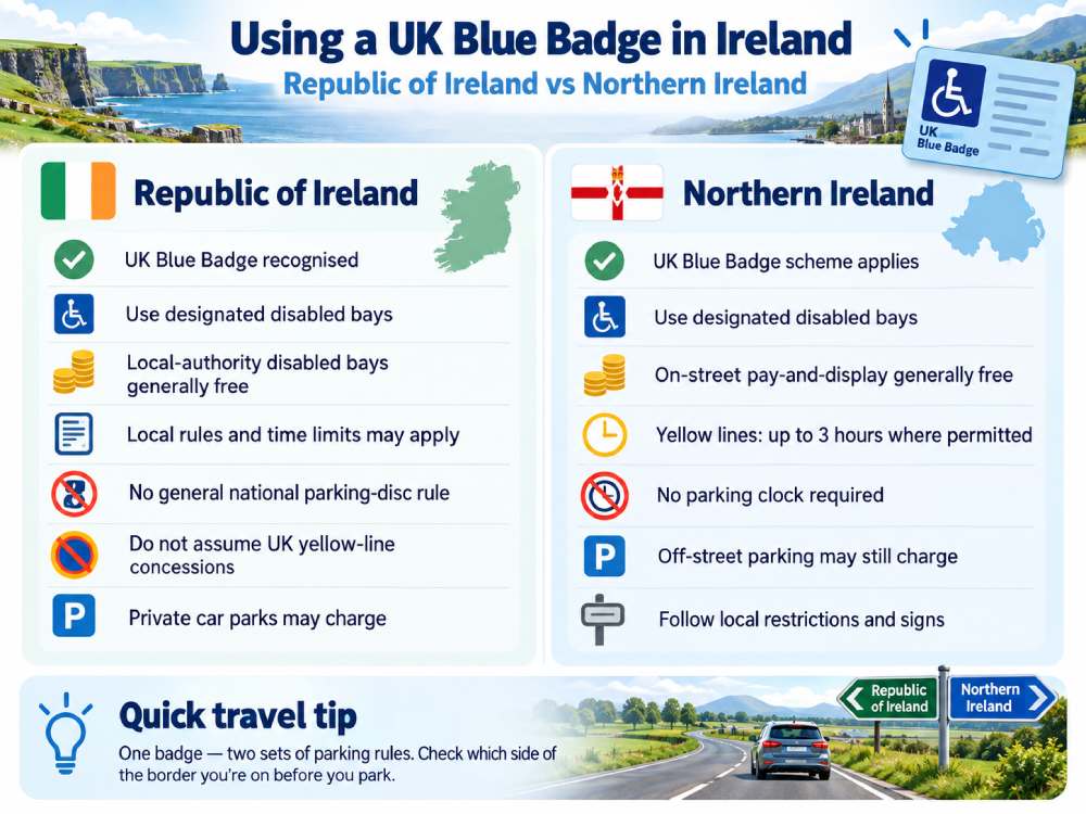 UK Blue Badge parking rules in the Republic of Ireland and Northern Ireland