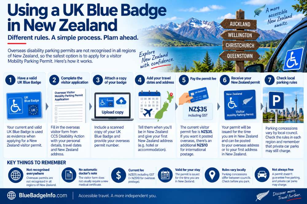 How to get a New Zealand visitor Mobility Parking Permit using a UK Blue Badge